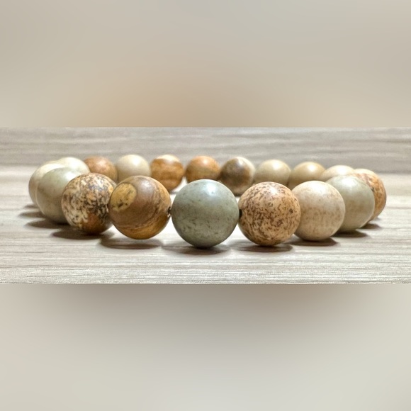 10mm Picture Jasper Beaded Stretch Bracelet, Promotes Connection To Earth - Picture 2 of 4